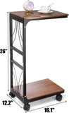 NEW Retails $70, Peohud C Shaped End Table, Sturdy Side Table with Rolling Wheels, Vintage Couch Table with Metal Frame for Sofa, Living Room, Bedroom, Small Space
