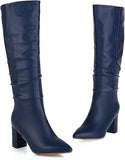 NEW Caradise Womens High Chunky Heel Knee High Slouch Pointed Toe Boots, Blue, Sz 8.5, Retails $65