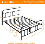 NEW No Box, Beautiful Full Size Bed Frame, Classic Metal Platform Bed Frame with Victorian Style Headboard/Footboard/Strong Slat Support/Under Bed Storage/No Box Spring Needed, Black