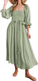 NEW Les umes Womens Summer Half Ruffle Lantern Sleeve Dress with Belt Ladies Casual Multi Wear Maxi Elegant Dresses, Sz S, Retails $49+