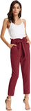 NEW GRACE KARIN Women's Cropped Paper Bag Waist Pants with Pockets, Wine, Sz M