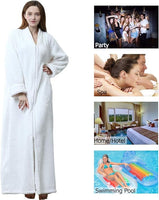 NEW Long Full Zip Fleece Bath Robe for Women Zipper Spa Bathrobe Flannel Nightgown Housecoat, White, Sz L, Retails $49+