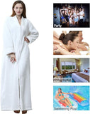 NEW Long Full Zip Fleece Bath Robe for Women Zipper Spa Bathrobe Flannel Nightgown Housecoat, White, Sz L, Retails $49+