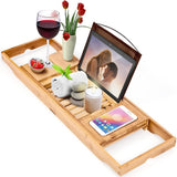 NEW Homemaid Living Luxury Bamboo Bathtub Tray - Expandable Bathroom Tray with Reading Rack or Tablet Holder, Premium Bath Tray Includes a Wine Glass Holder, Bathroom Caddy fits All bathtubs (Natural Bamboo)