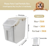 NEW Retails $80, 25 lb Flour Storage Container, 2 Pack 15kg Large Rice Containers with Wheels & Seal Lid, BPA Free Dog Cat Pet Food Bin with Measuring Cup & Scoop for Flour, Rice, Grain Sugar, Cereal - Gray