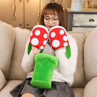 NEW Piranha Plants Plush Slippers Suit Winter Home Wear Cannibal Flower Slippers with Green Warp Pipe Plush for Women Men one size fits most