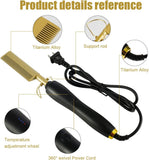 NEW Hot Comb Hair Straightener, 2-in-1 Temp Adjustable Electric Heating Comb for Curling Hair, Portable Unisex Anti-Scald Hair Comb, Aluminium Alloy Electric Hot Comb for Wigs Beards (Has Euro & US/CDN Plugs)