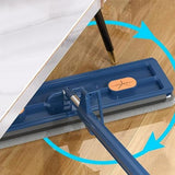 NEW Large Flat mop and Retractable Bucket with Wheels, 360 Degree rotatable mop, Adjustable Stainless Steel Long Handle with 6 Washable Microfibre Pads with dewatering Squeegee (Blue)