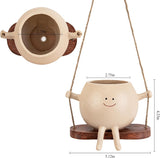 NEW Cute Round Face Planter Pot on a Swing! Hanging Planters for Indoor Outdoor Wall Plants with Drainage Cute Resin Flower Head Plant Pots for Succulent Cactus PLANT NOT INCLUDED