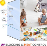 NEW Retails $68+, Arthome Heat Blocking Window Film Anti-UV 19.68 inch X 196 inches, Heat Control Window Stick Tint Reflective No Glue Static Cling Adhesive DIY One Way Film for Home and Office Sun Glare Reduction with Tool