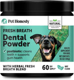 NEW Retails $50, Sealed Dog Breath Freshener Dental Powder - Teeth Cleaning Plaque Off + Tartar Remover for Dogs - Care Supplement Food Topper with Kelp, HMP + Postbiotics for Healthy Gums - Mint Flavor (60 Servings)