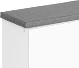 NEW IN BOX Retails $105, HOMCOM Shoe Bench with Storage, Upholstered Entryway Bench with Adjustable Shelves, Cushion for Living Room, Hallway, White