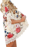 NEW Women Beachwear Cover Up Teen Girls Chiffon Kimono Cardigan Casual Floral Print Lace Bikini Swimsuit Blouse Tops Sz XL
