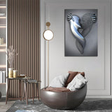 NEW Retails $45, Framed Love Heart 3D Black Canvas love heart gray-3d art wall Decor Black And White Picture Poster Prints Metal Sculpture Effect Modern Paintings For Couple Abstract Hug Wall Decor (16x24 inches)