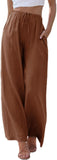 NEW Tanming Wide Leg Linen Pants for Women Summer Flowy High Waisted Beach Palazzo Trousers, 100% Linen, Brown, Sz M
