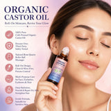 NEW Sealed Organic Castor Oil Roll-On with Rose Quartz Roller Ball – 100% Castor Oil Organic Cold Pressed, Mess-Free Castor Oil Roller for Hair, Eyebrows, Skin, and Body Moisturizing (Pure-2 Pack)