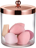 NEW Retails $46, SheeChung 50oz Large Apothecary Jar with Rose Gold Rust-Proof Lid - Shatterproof Plastic Laundry Pods Container - Chic Rose Gold Bathroom & Vanity Storage Organizer for Scent Beads, Salts