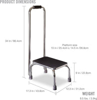 NEW DMI Step Stool with Handle and Non Skid Rubber Platform, Lightweight and Sturdy Stool for Seniors, Adults and Children, Holds up to 300 Pounds with 9.5 Inch Step Up, Chrome - Retails $111+