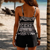 NEW Women's Padded Push Up Cheeky Bathing Suit Criss Cross Side Straps Tankini Top with Boyshorts Two Piece Swimsuit Sz L