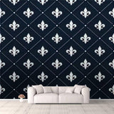 NEW Retails $136, 3D Fleur De Lis Luxury Dotted Black and White Peel & Stick Wall Mural Covers 8.3 Feet X 12 Feet Area!
