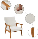 NEW Karl home Mid-Century Accent Chair Modern Retro Leisure Chair with Solid Wood Frame Upholstered Teddy Fleece Fabric Creamy-White, has couple dings on wood from transport, very minor! Retails $378