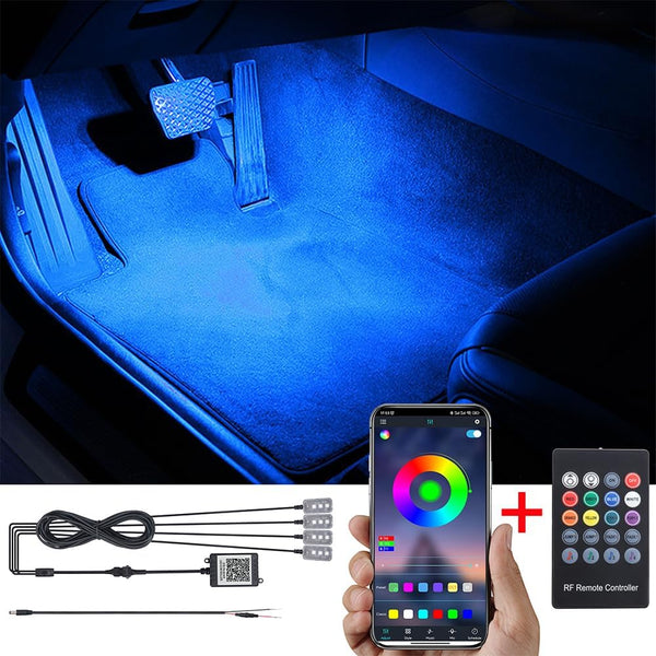 NEW TABEN RGB Car Footwell Ambient Lighting Kit APP Control + RF Remote Control, 16.7 Millions Colors Sound Active Music Sync DC Line Car Interior Footwell Atmosphere Light DC 12V