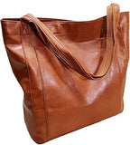 NEW Retro Tote Bag for Women PU Leather Shoulder Bag Large Capacity Handbag Work Satchel Commuter Purse, Burnt Coffee
