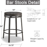NEW Retails $130, Oulluo Solid Wood Rustic Grey 2-Pieces Counter Height Bar Stools, Swivel Set of 2, 24” Backless Metal Stools with Round Wood Seat, Industrial Kitchen Island Stools, 520P-SGWD