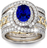 NEW Retails $157, Jeulia Oval Solitaire Engagement Ring Sterling Silver Bridal Ring Sets Sapphire Blue Cubic Zirconia Wedding Eternity Band with Jewelry Box, Sz 6