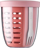 NEW Retails $46, Mepal Fruit and Veggie Pot Ellipse - Vivid Mauve! For taking your fruits & veggies on the go! Removable built-in draining basket, stainless fork, dishwasher safe!