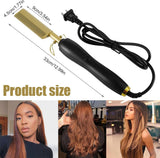 NEW Hot Comb Hair Straightener, 2-in-1 Temp Adjustable Electric Heating Comb for Curling Hair, Portable Unisex Anti-Scald Hair Comb, Aluminium Alloy Electric Hot Comb for Wigs Beards (Has Euro & US/CDN Plugs)