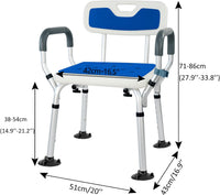 NEW Weliday Height Adjustable Shower Chair Bathtub Chair Aluminum Shower Stool with Back, Arms and Two Kinds of Footpads Suitable for Disabled, Pregnant Woman, Elderly, Retails $80+