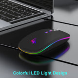 NEW LED Wireless Mouse, Slim Rechargeable Silent Bluetooth Mouse, Portable USB Optical 2.4G Wireless Bluetooth Two Mode Computer Mice with USB Receiver and Type C Adapter (Black)