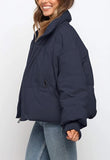 NEW ZROZYL Women's Winter Puffer Down Jacket Long Sleeve Zipper Pockets Baggy Short Coats, Blue, Sz L