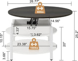 NEW Assembled, Retails $190, FABATO Round Lift Top Coffee Table with Storage and Hidden Compartment, 68cm Farmhouse Coffee Table for Living Room Reception Room, 2 Tier Small Round Coffee Table Circle Dining Table, White