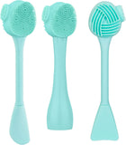 NEW Silicone Facial Cleansing Brush 3 Pack, Beomeen 4 in 1 Handheld Face Scrubber for Deep Gentle Exfoliating, Double-Ended Face Wash Scrub Brush for Face Skincare and Massage (Green)