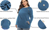 NEW VISLILY Women's Plus Size Tops Long Sleeve Buttons Casual Shirt with Pockets, Blue, Sz 2XL
