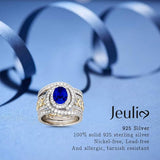 NEW Retails $157, Jeulia Oval Solitaire Engagement Ring Sterling Silver Bridal Ring Sets Sapphire Blue Cubic Zirconia Wedding Eternity Band with Jewelry Box, Sz 6