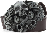 NEW GEAR HEAD Buckle Leather Belt for Men Cowboys Clothing Accessories Fashion (Black, 120cm) fits 30-34" waist