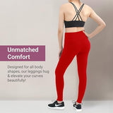 NEW SATINA Leggings for Women - Soft Women’s High Waisted Leggings, Full Lengths w/Pockets, Red, One Size