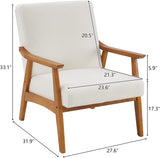 NEW Karl home Mid-Century Accent Chair Modern Retro Leisure Chair with Solid Wood Frame Upholstered Teddy Fleece Fabric Creamy-White, has couple dings on wood from transport, very minor! Retails $378