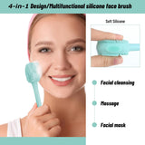 NEW Silicone Facial Cleansing Brush 3 Pack, Beomeen 4 in 1 Handheld Face Scrubber for Deep Gentle Exfoliating, Double-Ended Face Wash Scrub Brush for Face Skincare and Massage (Green)