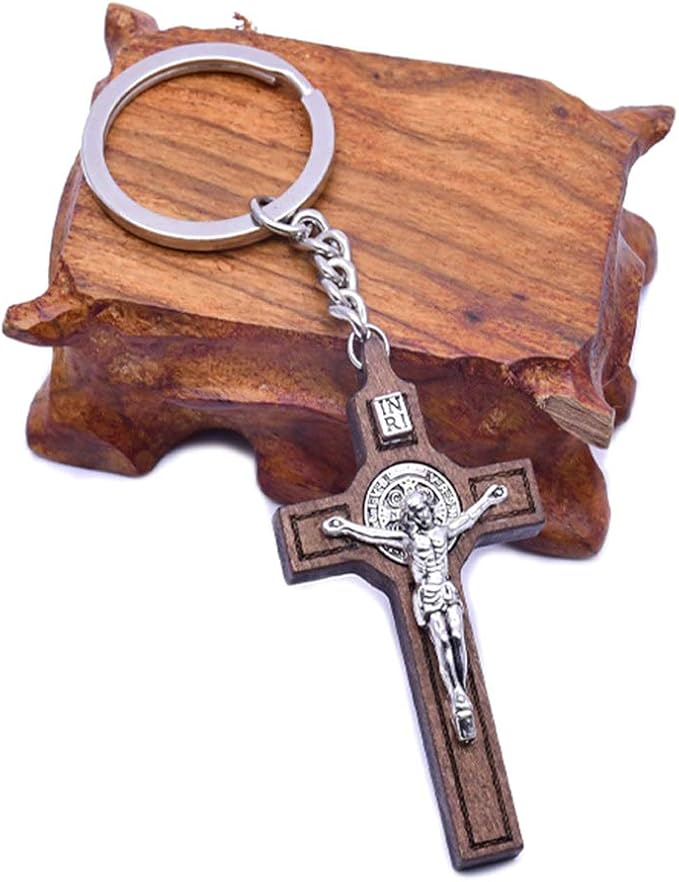 NEW Jesus Cross Keychain for Women and Men, Key Chain Religious Souvenir for Handbag/Phone/car Pendant Accessory, Brown