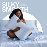 Satin Pillowcase for Hair and Skin, Silk Satin Pillowcase 2 Pack, Standard Size Pillow Cases Set of 2, Silky Pillow Cover with Envelope Closure (20x26, Light Blue)