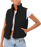NEW VELISDE Women's Cropped Puffer Vest Women Sleeveless Winter Outerwear Warm Lightweight Stand-up Collar Short with Pockets, Black, Sz S, Retails $63