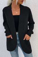 NEW Open Front Rib-Knit Cardigan with Pockets Black, Sz XL