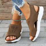 NEW Women's Knitted Wedge Sandals, Peep Toe Cut Out Slip On Shoes, Outdoor Sports Sandals,  Dark Brown, Sz 8.5