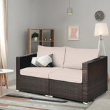 NEW Retails $550+ Topbuy 2-Piece Patio Wicker Corner Sofa Set Rattan Loveseat with Removable Cushions Brown