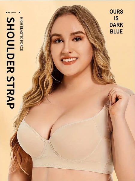 NEW Women's Sexy Bra, Plus Size Solid Seamless Deep V Neck Push Up Beauty Back Underwire Bra, Dark Blue, Sz 40DD - Retails $81