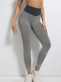 NEW Retails $75, High-Waisted Stretchy Yoga Pants - Women's Fitness Leggings with Honeycomb Pattern - Casual Style, Light Grey, Sz L